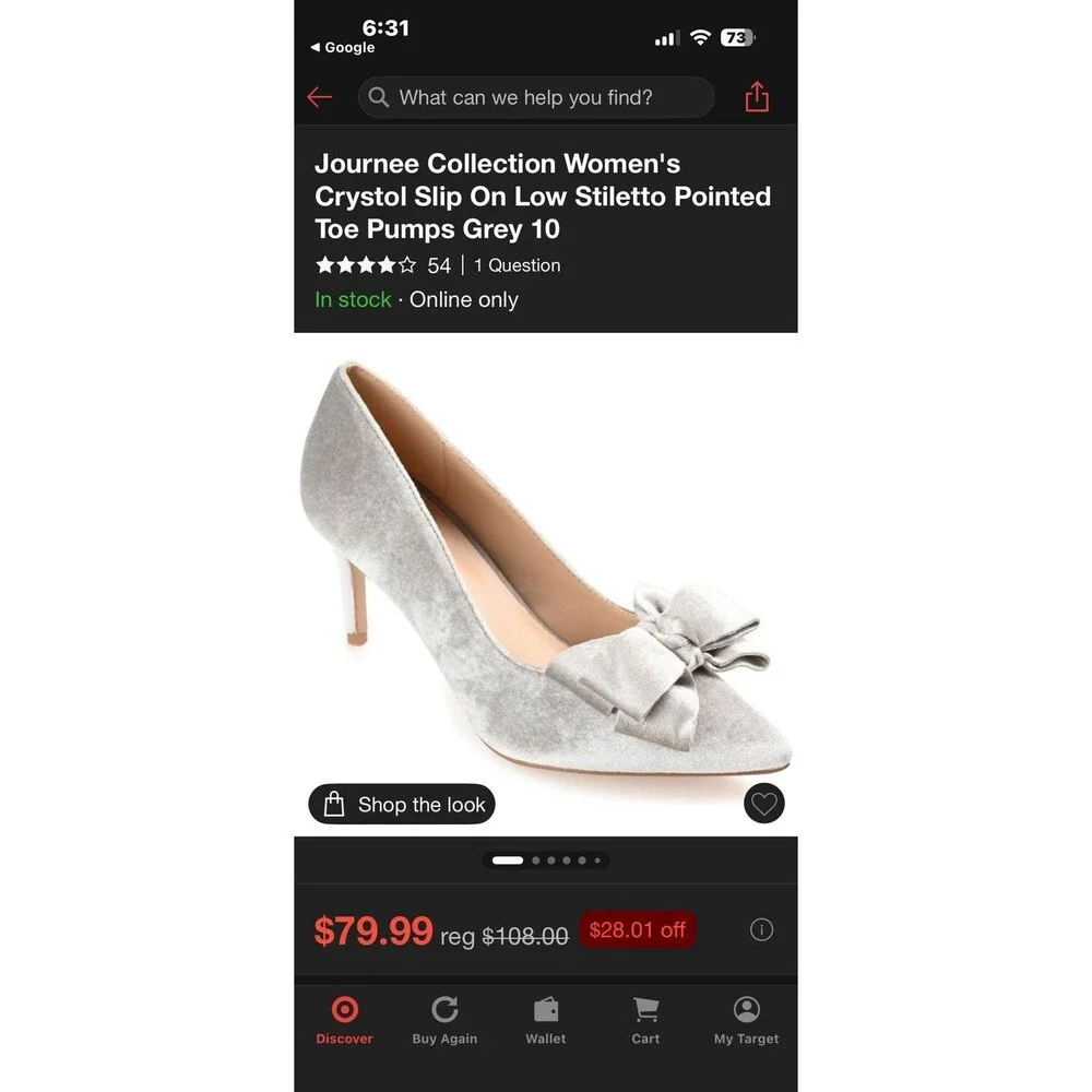 Crystol Slip On Low Stiletto Pumps Grey Velvet With Bow 10 Journee Collection